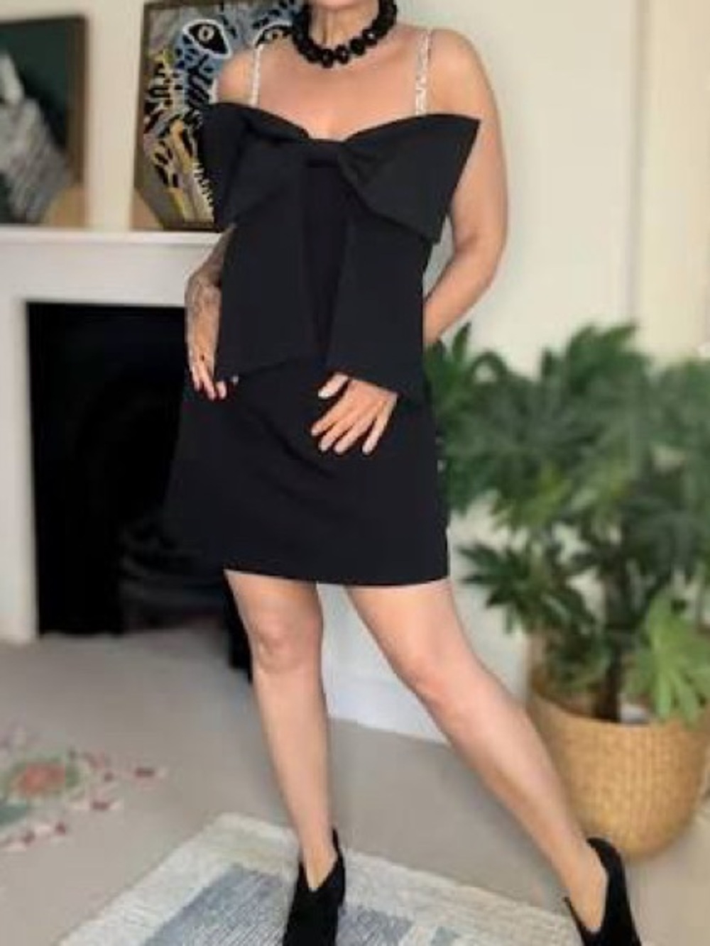 River Island Black Mini Dress with Bow Front & Embellished Straps